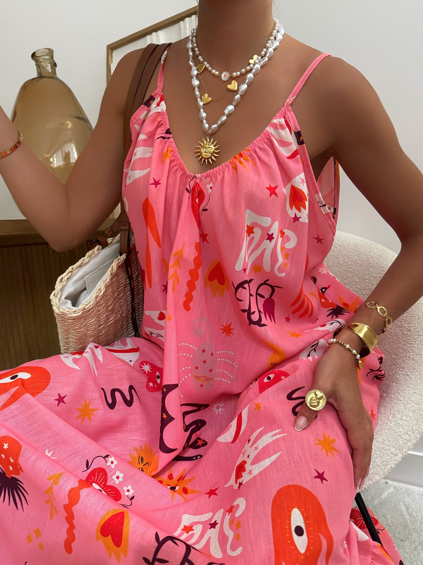 LÉANDRE Oversized Linen Blend Animal Print Long Dress