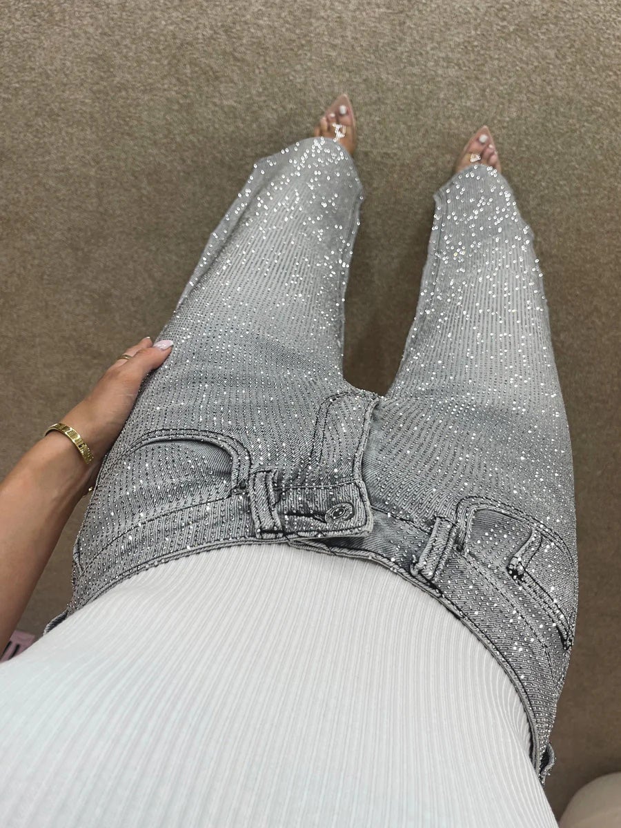 Jean Shiny denim à strass