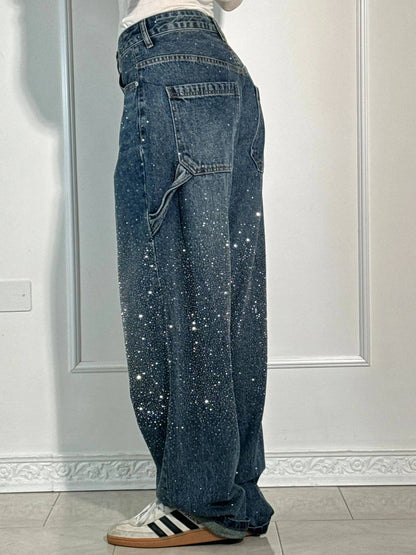 Jean denim évasé à strass