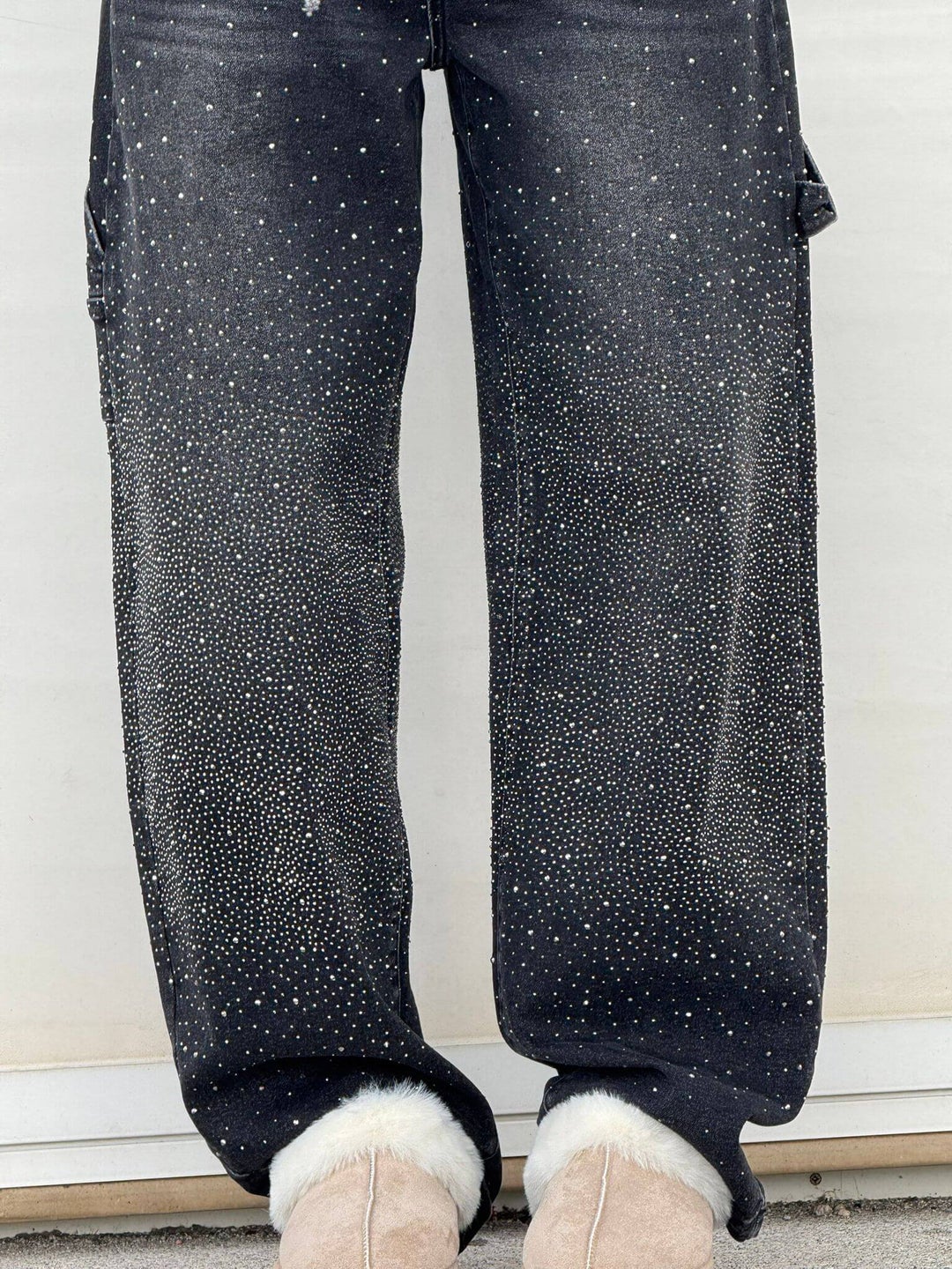 Jean denim évasé à strass