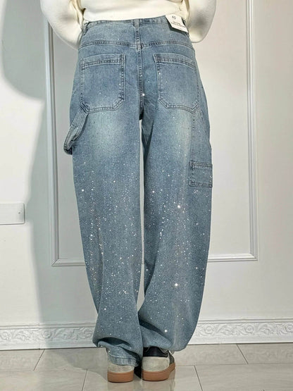Jean denim évasé à strass
