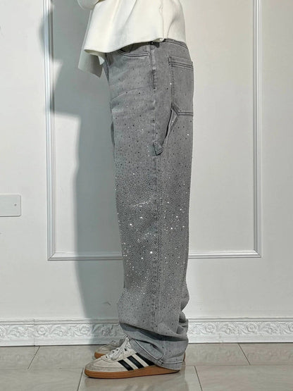 Jean denim évasé à strass