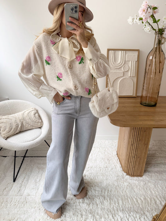 CISCO floral sleeveless vest - ecru