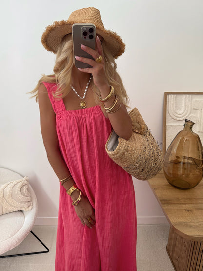 OSMANIA cotton gauze long strap dress - fuchsia