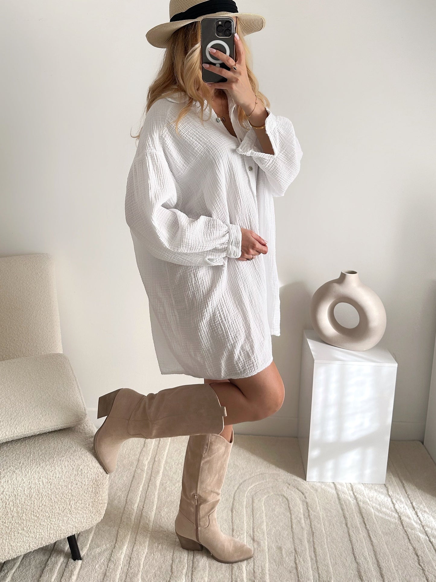 CAMERON cotton gauze shirt dress - white