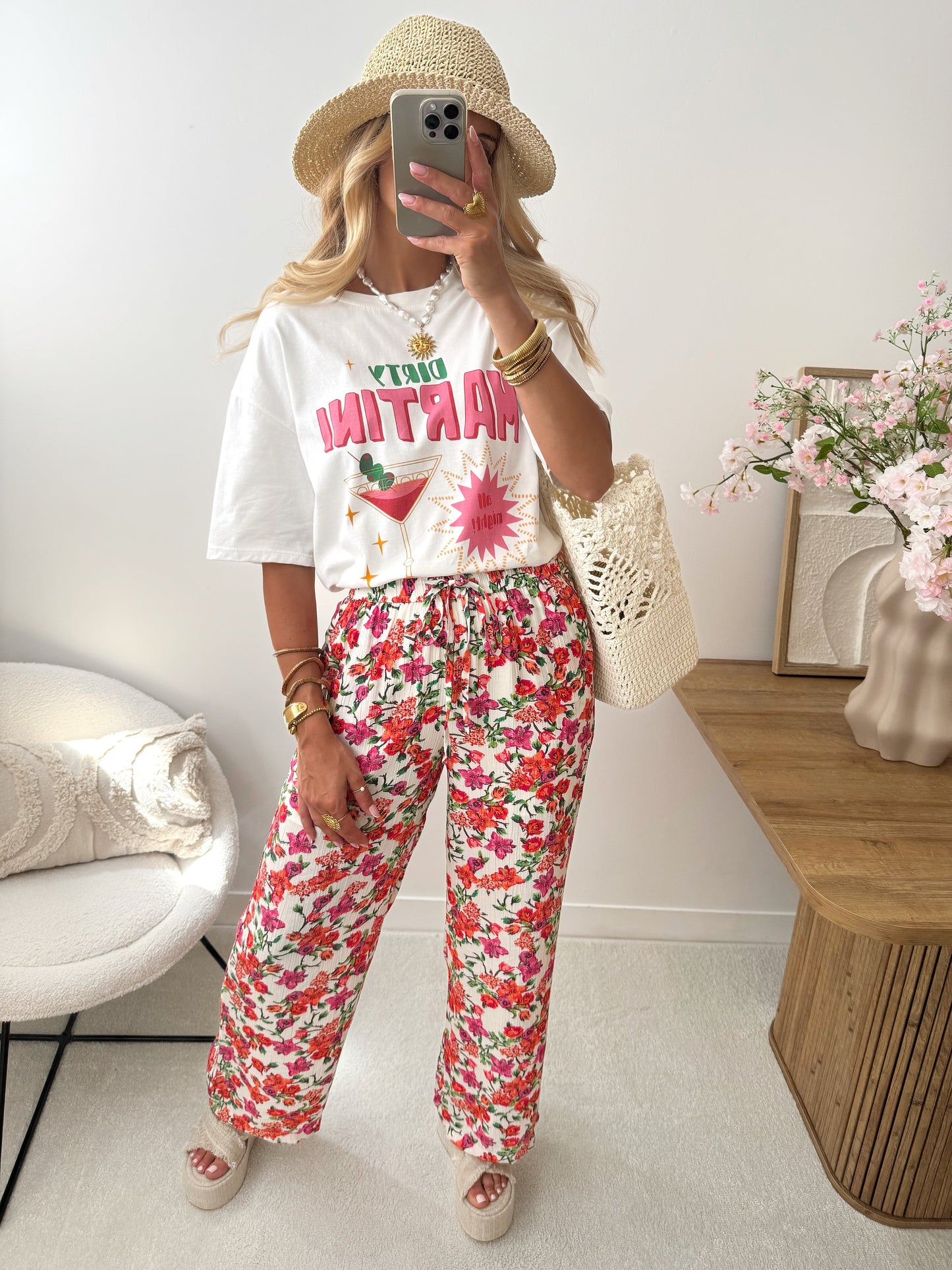 MACEIO floral print straight cut pants