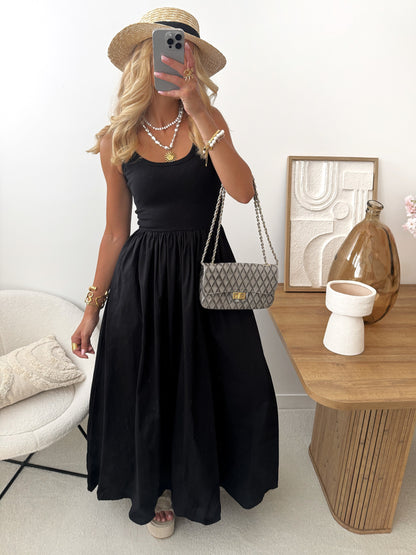 REGINE two-material long dress - black
