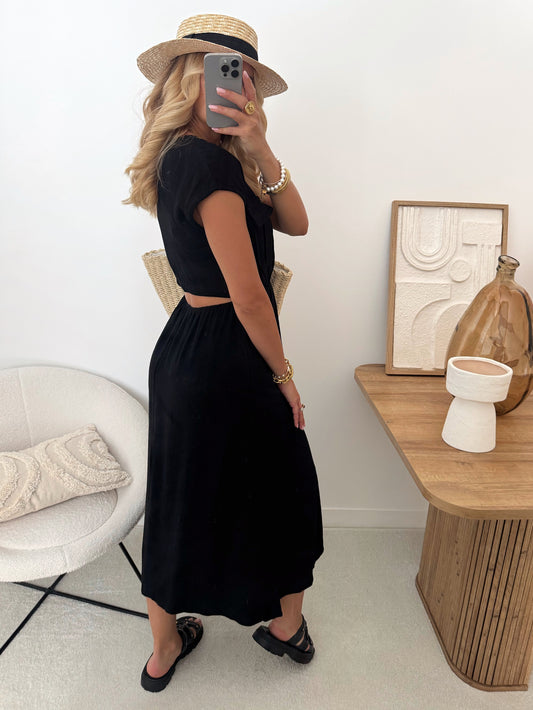 PALAMAS linen blend midi dress - black