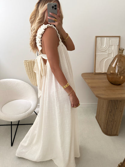 OSMANIA cotton gauze long strap dress - ecru PRE-ORDER