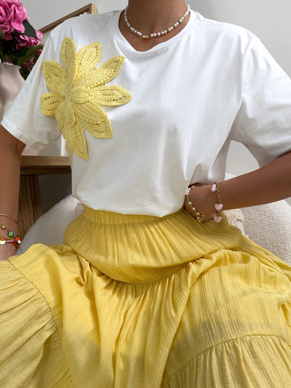 NOTO crochet flower T-shirt - yellow
