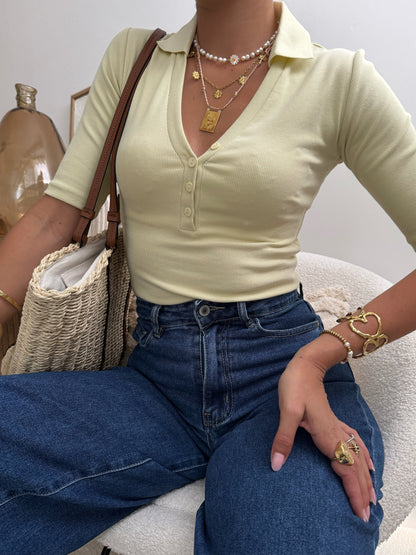 DANIELLA ribbed shirt collar bodysuit - pale green