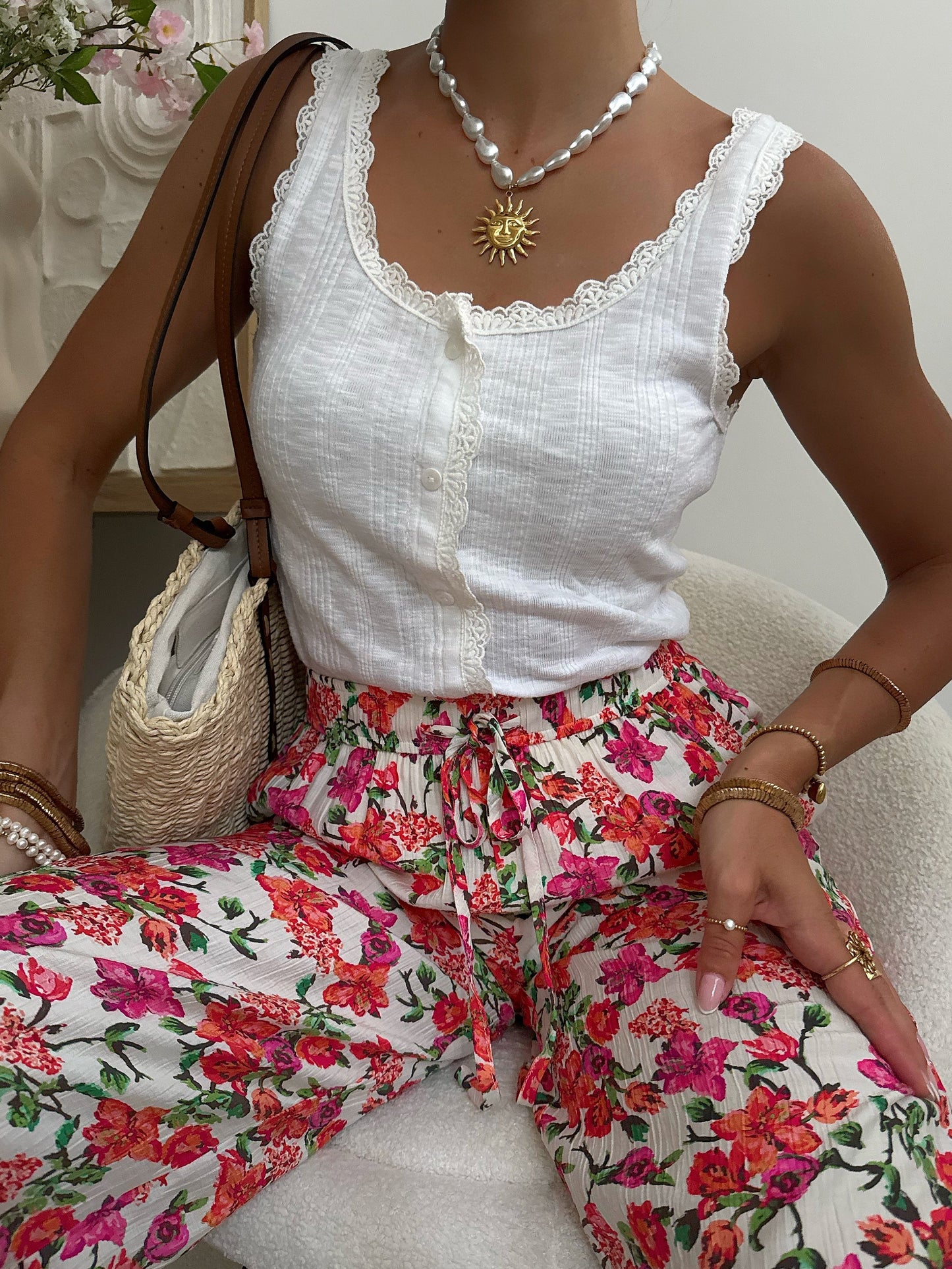 MACEIO floral print straight cut pants