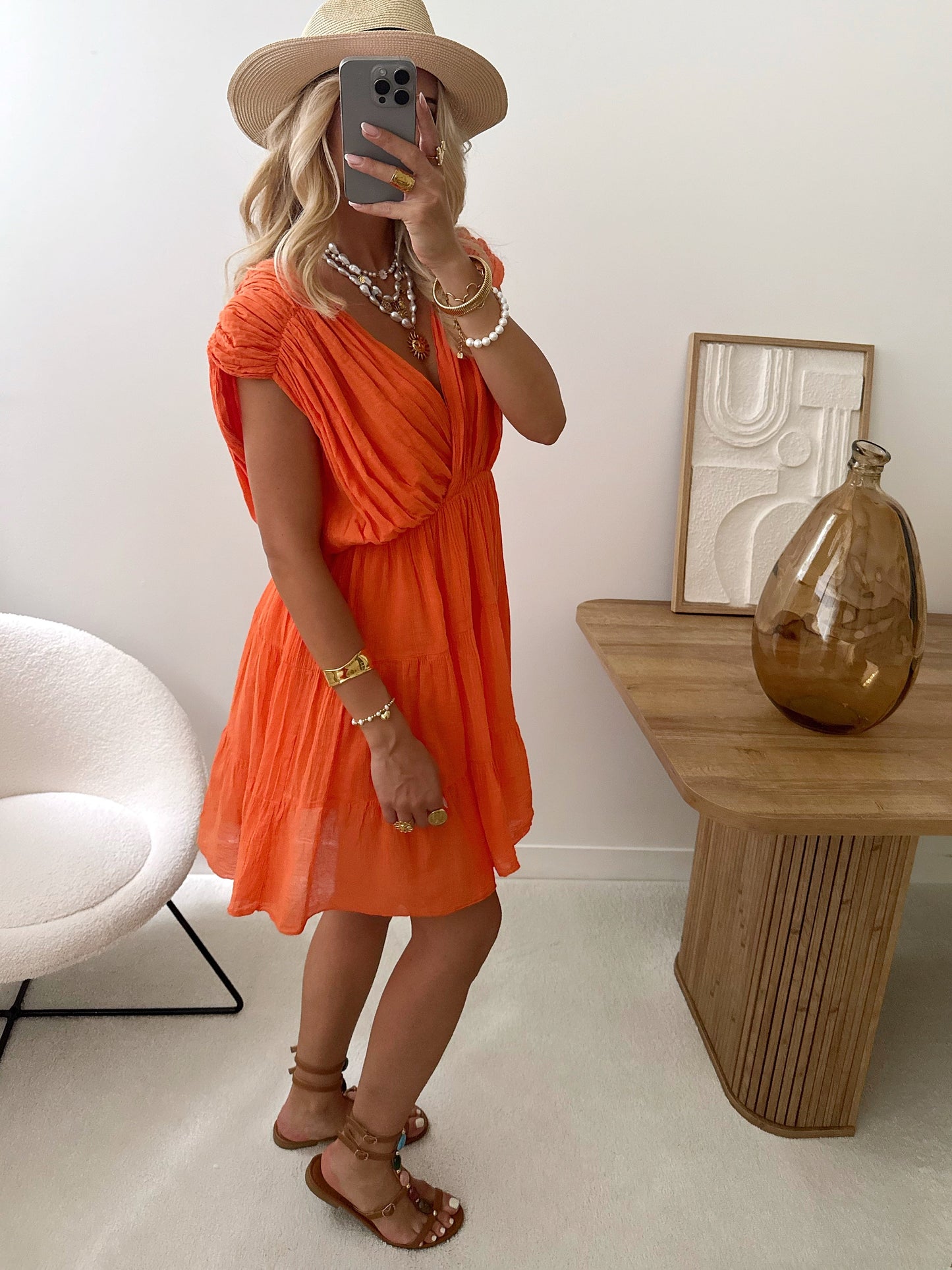 TULLIANI ruffled short dress - orange