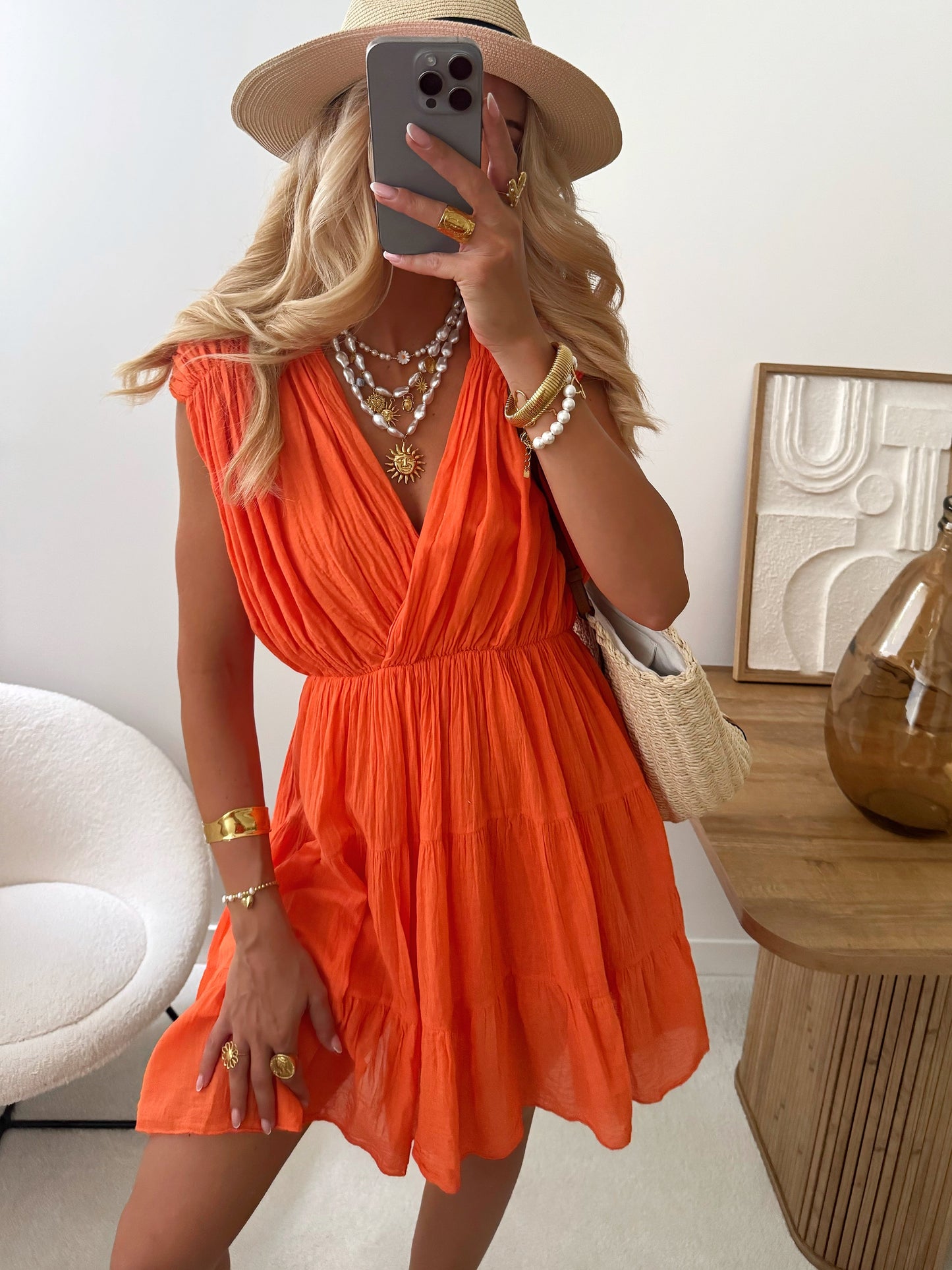 TULLIANI ruffled short dress - orange