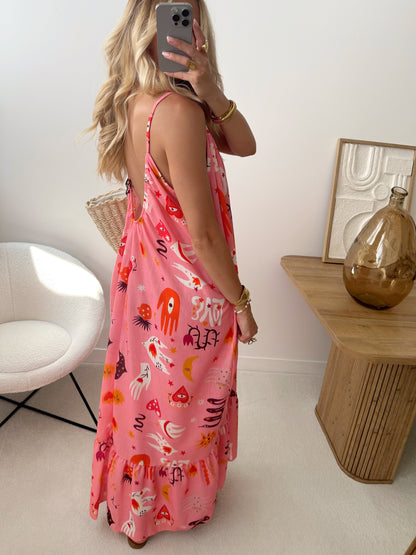 LÉANDRE Oversized Linen Blend Animal Print Long Dress