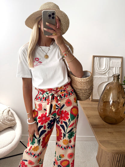 ISNELLO floral print belted pants
