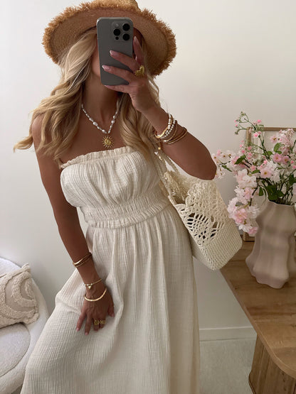 PERSÉE long strapless cotton gauze dress