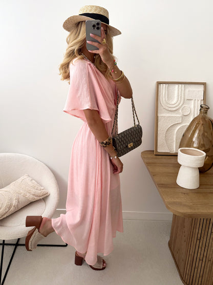 MIRA Plunging V-Neck Midi Dress - Pale Pink