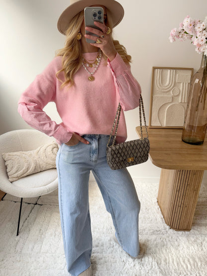 Jean taille haute à la coupe droite bleu clair BEE