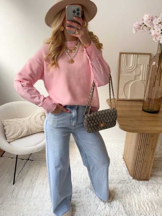 Jean taille haute à la coupe droite bleu clair BEE