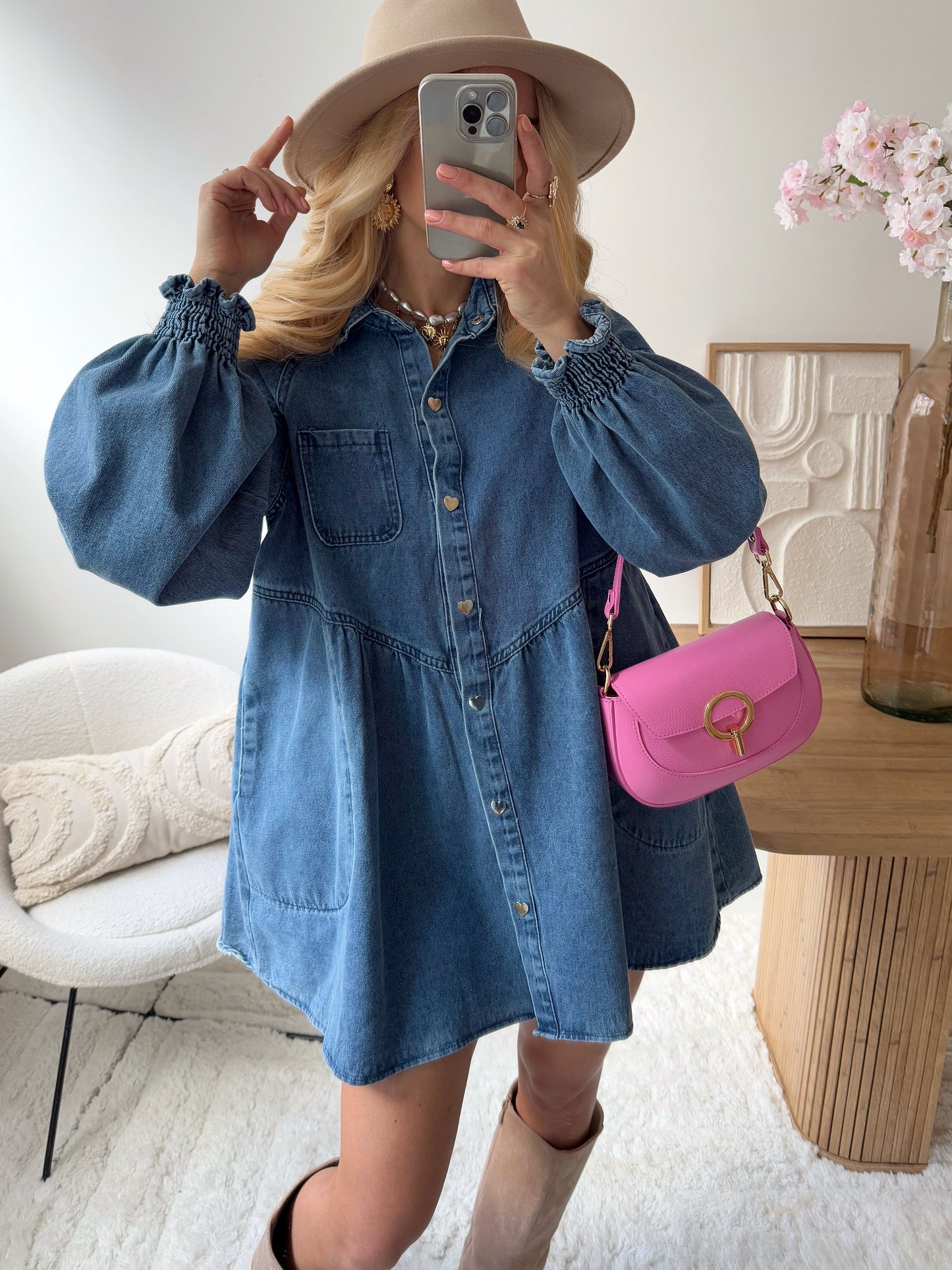 ALANYS Shirt Collar Denim Dress
