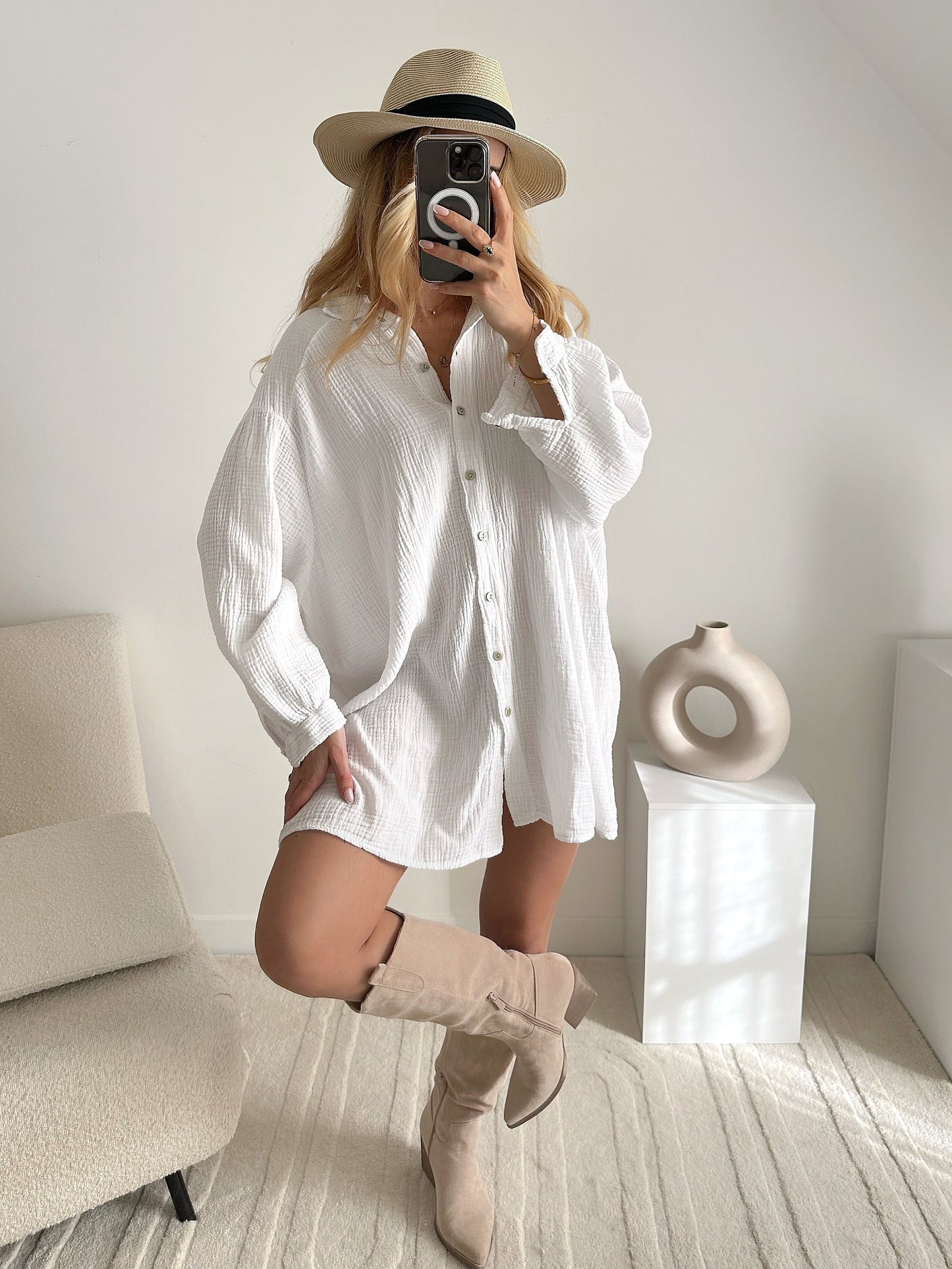 CAMERON cotton gauze shirt dress - white