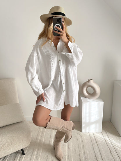 CAMERON cotton gauze shirt dress - white