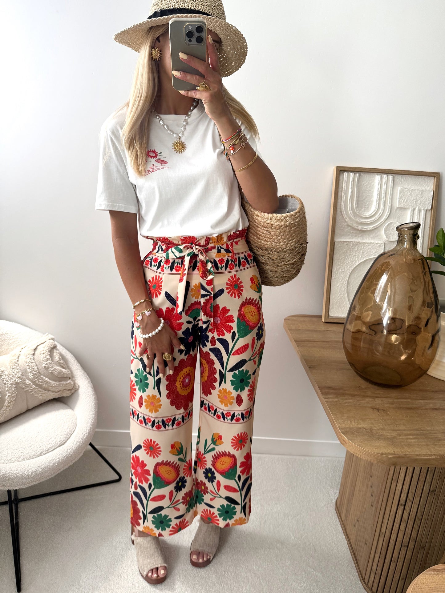 ISNELLO floral print belted pants