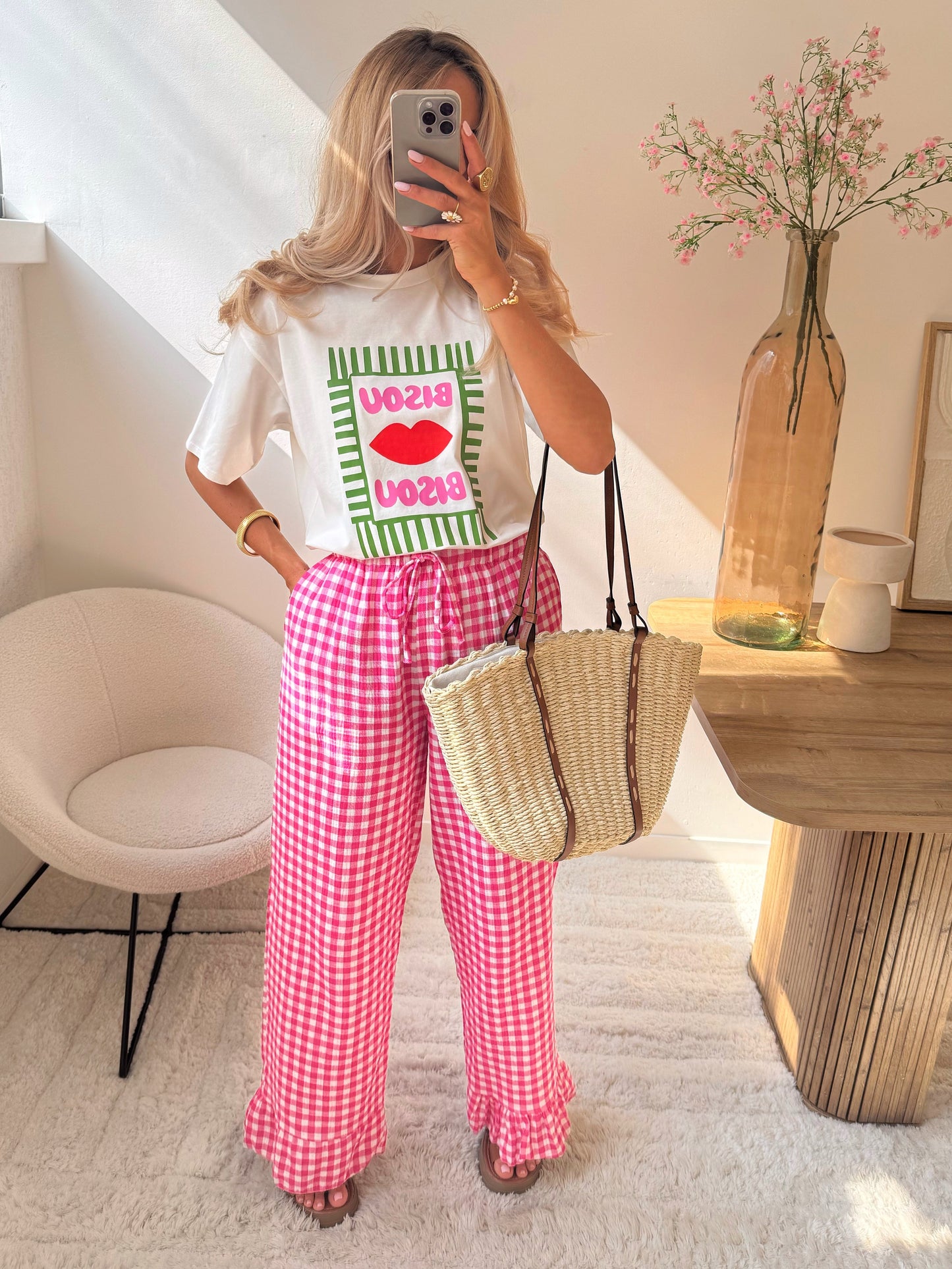 HARDIN Vichy print pants - fuchsia