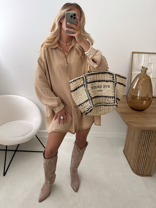 CAMERON cotton gauze shirt dress - camel