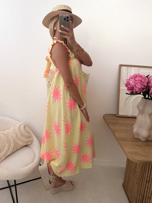 ARAW Cotton Gauze Print Dress - Yellow