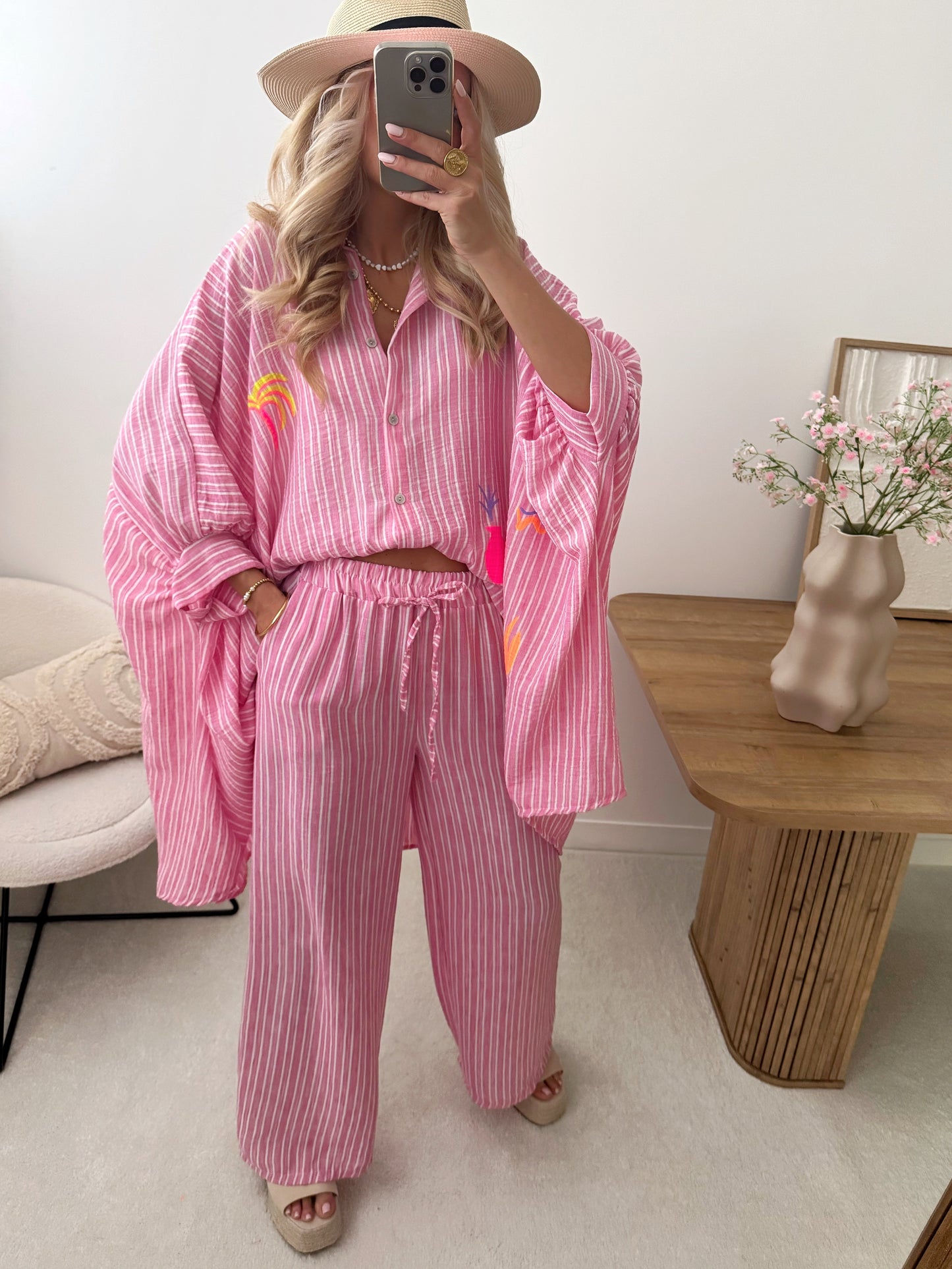 ETHANE linen blend striped wide leg pants