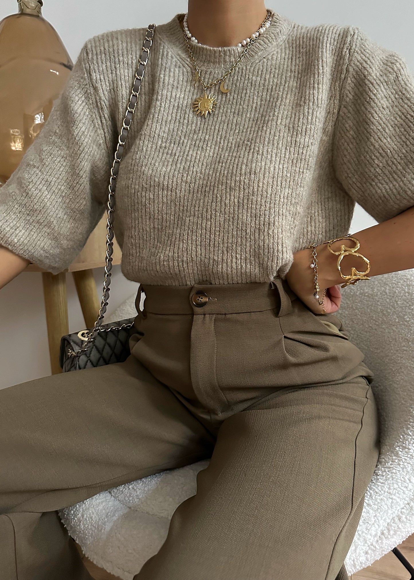 CHÉLI mocha ribbed knit sweater