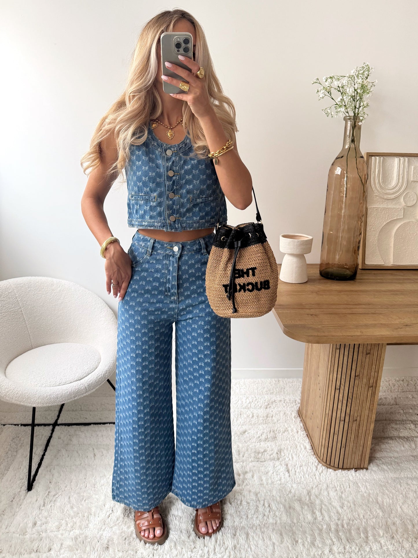 Jean en denim à imprimé noeuds LYA