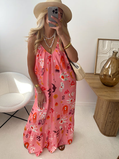 LÉANDRE Oversized Linen Blend Animal Print Long Dress