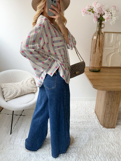 Jean taille haute wide-leg bleu brut PATTI