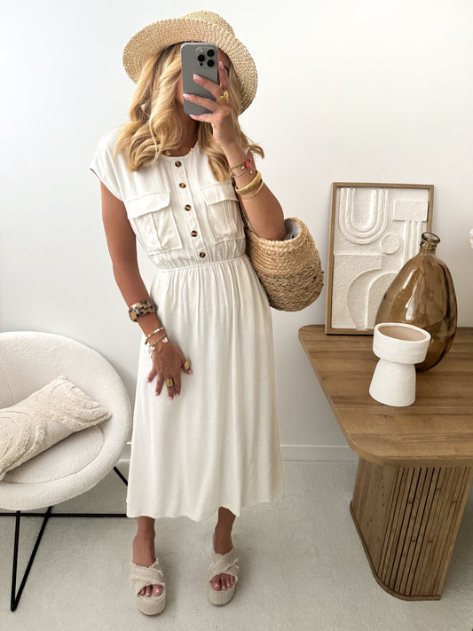 PALAMAS linen blend midi dress - beige