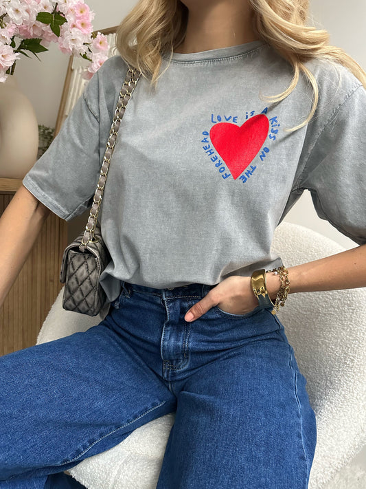 GRETCHEL grey short-sleeved heart print T-shirt