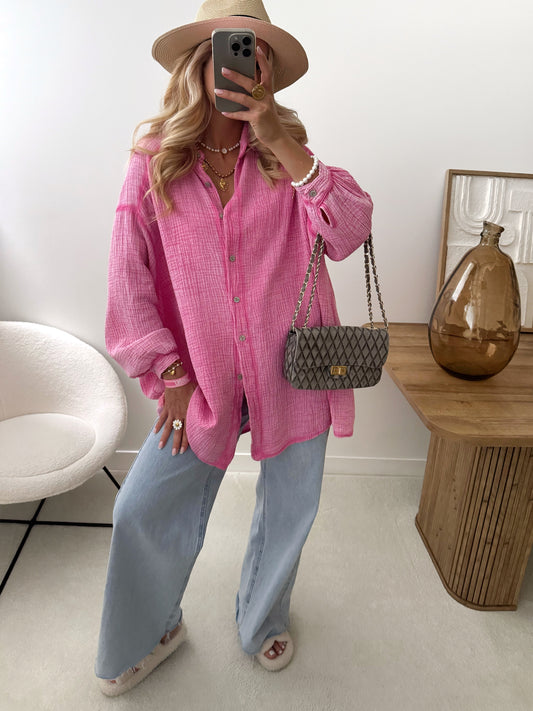 CAMERON cotton gauze shirt dress - pink