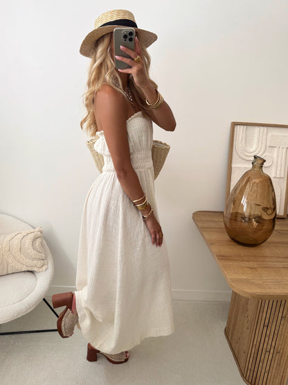 PERSÉE long strapless cotton gauze dress