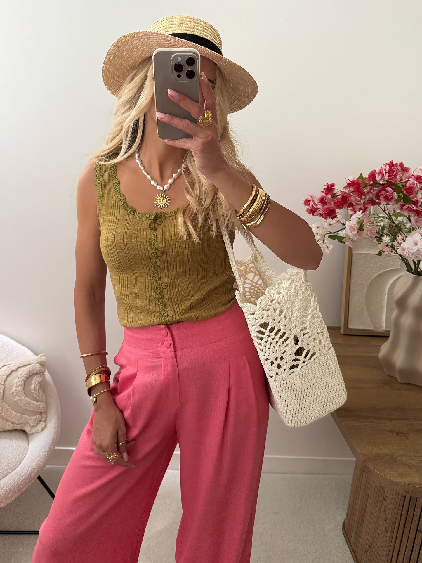 PARAVIA wide-leg linen blend trousers - pink